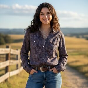 Panhandle‎ Rough Stock Women's Casual Button-Up Shirt Size XL Westen Pearl Snap